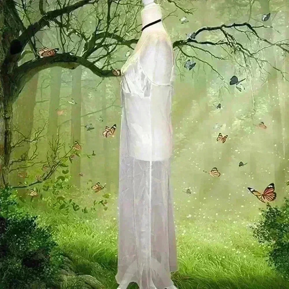 Y2K White Mesh/Satin Embroidered Maxi Slip Dress By Jones New York Size Large - Picture 4 of 9